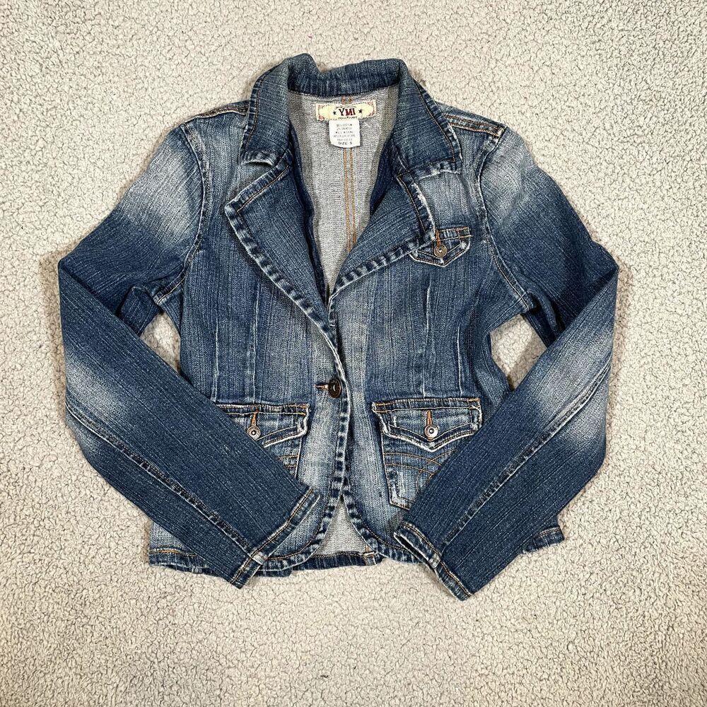 YMI Denim Jean Jacket Women's Button Boho Rocker Hippie Blue Small